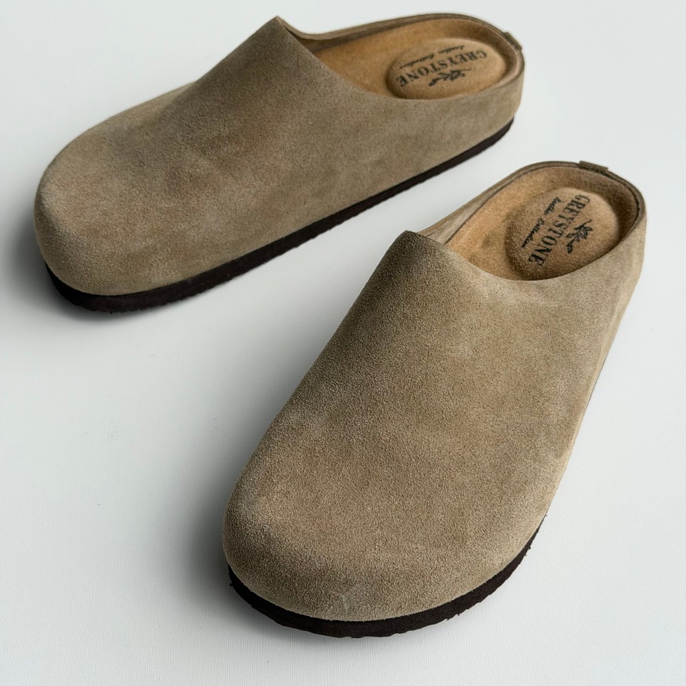 Greystone Faris Clogs Women 6.5 Tan Suede Leather Slip On Comfort Mules Shoes